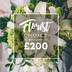 Nestled in the heart of Canonbury, this Florist Choice bouquet radiates quiet luxury and thoughtful craft. The focal lilies-large, white, and pristine-rise above a bed of smaller white blooms, their petals opening in graceful, unforced symmetry. A chorus of lime-green textures punctuates the arrangement: spheres and clusters that echo fresh chartreuse foliage, perhaps Green Trick dianthus or compact green hydrangea, providing a lively contrast to the whiteness. The whites include ranunculus or spray roses, giving velvety petals and gentle curves that soften the bouquet's lines. Dark green leaves-eucalyptus and ruscus-edit the palette with depth, creating a lush, sculptural silhouette that reads elegant in a doorway or on a reception table. The bouquet is hand-tied with care, the stems gathered in a loose, natural knot that invites touch and scent. The blurred background hints at a pale gown or wedding ensemble, and a hint of Canonbury's stylish streets-Upper Street, Canonbury Square-suggests a setting where such a design would shine. A clean white frame sits at center, bearing "Florist Choice" in a graceful script, "BOUQUET" in bold uppercase, and a prominent "?200" at the bottom, signaling a premium option. Canonbury Flowers offers this design for delivery to homes and venues across Canonbury, Islington, and surrounding postcodes, ideal for weddings, anniversaries, or a luxurious gift for a special someone.