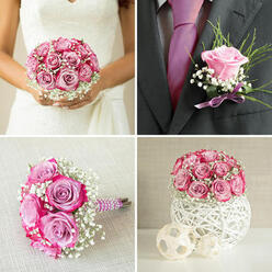 A perfectly rounded bouquet sits nestled inside a contemporary white vessel, forming a smooth, almost architectural dome of roses and gypsophila that looks ready to grace a Canonbury wedding table. Full-headed pink and lavender roses press gently against one another, each blossom velvety and saturated with colour, creating a sense of abundance and quiet luxury. Between them, airy tufts of white baby's breath drift like soft clouds, lightening the palette and adding delicate texture that calls to mind early morning haze above the gardens and courtyards off Essex Road. The container is striking in its own right, with woven, sculptural lines that wrap around the flowers and provide a clean, modern frame for the romantic blooms. Together, the playful pattern of the vessel and the lush, rounded form of the bouquet strike a balance between contemporary design and timeless floral elegance. You can almost imagine it placed at the centre of a reception table in a Canonbury pub dining room, catching the glow of candlelight as guests raise their glasses. The soft fragrance of fresh roses, mingled with the subtle greenness of the foliage, feels intimate and inviting, echoing the calm back streets that wind towards Islington Green. Crafted with a meticulous eye for detail, this arrangement speaks of love, celebration, and thoughtful artistry, perfect for couples seeking something refined yet heartfelt. It's the sort of piece a local Canonbury florist might create for same-day delivery to mark an engagement, wedding breakfast, or milestone anniversary close to home.
