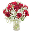 This bouquet, prepared with care by a seasoned Canonbury florist, captures the quiet magic of classic love stories shared along the streets of N1. At its heart, a generous cluster of deep red roses, their velvety petals curled in perfect spirals, blaze with a passionate energy that seems to light up any room. Encircling them, a veil of delicate white baby's breath offers a gentle, innocent contrast, softening the richness of the roses and giving the entire display an angelic air. Each stem is expertly arranged in a full, round shape, their fresh green stalks visible through a simple glass vase-a nod to the clean elegance found in Canonbury's homes and gardens. The composition is set against a crisp white background that amplifies every shade and subtlety, while dappled daylight enhances the velvet-reds and cloud-whites. The bouquet's subtle fragrance-sweetly floral, delicately fresh-evokes garden walks near Canonbury Square, inviting anyone nearby to pause and savour the moment. Perfect for celebrating milestones, anniversaries, or simply bringing a dose of heartfelt beauty to a neighbour or friend, this arrangement stands as a testament to the thoughtful artistry and local flair of Canonbury Flowers.