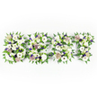 A tender, horizontal tribute spells the letters S-O-N in a dense, elegant tapestry of fresh blooms and deep green foliage, photographed against a clean white background. Each letter is carefully built from a foundation of large, crisp white blossoms-densely petaled chrysanthemums or similar varieties-softly punctuated by striking white anemones whose dark, almost black centers read like an intimate heartbeat at the centre of each 'O' and curve of each 'S' and 'N'. Gentle sprays of lavender and pale purple fillers are woven through the white palette, their cool tones adding a muted warmth and a sense of quiet reverence. Abundant feathery fern fronds trace the outer edges of every letter, their serrated tips creating a living frame that gives the shapes breathing room and a natural rhythm; small green button chrysanthemums sit tucked in among the petals, offering bright points of freshness and layered texture. The florists' structural base-a dark grey or black form beneath the blooms-shows through in places, lending crisp definition to the lettering while keeping the overall impression soft and consoling. Under soft studio light the petals look satin-smooth and the greens shimmer with gentle dew, suggesting the subtle scent of cut flowers-a calming, clean mix of sweet rose and green foliage. This arrangement reads as a deeply personal memorial piece, suited to wakes and funeral services, and carries the quiet dignity of a family's farewell. As an Islington-made tribute, it evokes neighbourhoods like Canonbury and nearby New River Walk, where local families often choose floral letters for public memorials and private goodbyes.