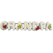 A horizontal floral display spells out the word GRANDPA in large, confident capital letters, laid out clearly against a stark white background so the tribute appears almost to float. Each letter is built from a dense covering of pure white chrysanthemums, their compact, cushion-like blooms creating a soft, pillowed texture that suggests comfort and serenity at a time of farewell. Along the outer contour of every letter runs a fine line of pale purple ribbon, lending a gentle hint of colour and giving the edges a neat, tailored finish, much like a carefully pressed suit worn to a Canonbury funeral service. The florist has added carefully chosen focal flowers that break the expanse of white with meaningful colour. In the welcoming curve of the G, a small cluster of deep red roses, surrounded by glossy green foliage, forms a heartfelt symbol of love and gratitude. The third letter, A, holds delicate yellow-green orchids, their slender petals and subtle markings adding an air of elegance and individuality. Further along, the rounded D contains another matching grouping of red roses, echoing the first accent and providing visual balance. At the far end, the final A mirrors its earlier counterpart with a second spray of the same yellow-green orchids, bringing the design full circle. Slim connecting bars discreetly hold the letters together and support them from behind, ready for placement at a memorial, chapel of rest, or graveside. The composition feels calm, respectful, and deeply personal, evoking the cherished presence of a grandfather whose memory remains vivid within a Canonbury family.