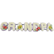 A long, graceful funeral tribute in the shape of the word GRANDPA stretches horizontally across a white background, each capital letter solid and clearly defined. The letters are formed entirely from compact clusters of white chrysanthemums, their petals densely layered to create a plush, cushion-like surface that feels soft and consoling, as if inviting a gentle touch. Around the base of each letter runs a slim border of pale lavender ribbon, quietly framing the flowers and adding a refined edge of colour that gently separates the white blooms from the clean backdrop. The letters are set on dark green bars, mostly hidden, which connect and support the entire display to keep it perfectly aligned. To personalise this tribute, four letters carry colourful floral sprays. On the left, the 'G' is adorned with deep red anthuriums, their glossy, heart-shaped blooms and golden spadices nestled among rich green foliage. The first 'A' showcases a cluster of yellow-green orchids, their intricate petals and speckled centres gracefully draping over fresh leaves. Towards the centre-right, the 'D' repeats the anthurium and foliage cluster, creating a visual echo, while the final 'A' mirrors the first with more yellow-green orchids. The balance of white, red, and green gives the arrangement a quiet strength, ideal for paying tribute to a much-loved grandfather at a funeral or celebration of life in Canonbury, whether at a small chapel, a local cemetery, or a family gathering after the service.