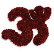 A close, tactile rendering of the number 33 made from thousands of tiny, dark red granules that shimmer like fine sugared sprinkles or decorative glitter. From a short distance the two curving threes read clearly; up close the viewer notices the rough, uneven texture of each particle catching the light and throwing back tiny highlights across the maroon and burgundy surface. The overall tone is a deep, ripe red with a faint metallic or crystalline glint that suggests edible decoration or an artisanal craft medium rather than fresh petals. The digits sit on a bright white field, the contrast sharpening every ridge and shadow so the forms appear almost sculpted, and a soft, diffused gray shadow beneath gives the impression that the numerals are slightly raised, hovering above the background. This composition reads as both celebratory and exacting - a handcrafted marker for turning thirty-three, a thirty-third chapter, or a precise statistic rendered with artistry. Imagine this laid out on a market stall table at Chapel Market or photographed in the cool morning light beside New River Walk: the crisp white backdrop and careful lighting emphasise the granularity, while the deep red hue evokes warmth and indulgence. As a florist and maker describing it, I note the care in assembly - each grain placed or sprinkled to keep the curves clean - suggesting time, patience, and intent. The piece feels festive yet exact, suitable for a birthday cake topper concept, a decorative graphic for an anniversary announcement, or an editorial image where the number itself carries the story.
