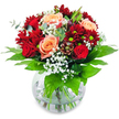 From the moment you lay eyes on this arrangement, it radiates a sensual warmth reminiscent of dawn in Canonbury's secret gardens. Lush crimson chrysanthemums and radiant red roses, their petals richly layered, surround creamy apricot roses whose spirals seem to glow with sunrise light. Wispy white gypsophila drifts throughout, offering soft clouds that gently contrast the bold blossoms-like spring mist settling along quiet Canonbury avenues. Broad, glossy green leaves frame the display, catching glimmers of natural light and adding a fresh, grounding scent that evokes the peacefulness of a local greenhouse. Nestled in a round glass vase, visible stems suggest openness and sincerity. Designed for heartfelt occasions-be it an anniversary, a declaration of love, or simply a reminder that someone matters-this bouquet merges visual beauty with sensory delight. A delicate sweetness lingers in the air, mingling with verdant notes, as though freshly gathered from a garden at first light. Every detail speaks of the experienced hands and local passion behind the creation, weaving together the emotions and aesthetics that make Canonbury Flowers beloved in the community.