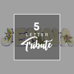 This image shows a refined five-letter funeral flower tribute arranged in a clean, contemporary style, similar to the personalised name tributes often delivered from Canonbury to nearby Islington and Barnsbury chapels. The letters, displayed side by side on a pale grey background, are substantial in size and completely blanketed with crisp white chrysanthemums. Their tightly clustered heads form a soft, almost pillowy texture that feels both pure and comforting. Each letter is sharply defined by a border of deep purple satin ribbon, the fabric carefully pleated around every curve and corner so the outline appears smooth and polished. Nestled intermittently among the white blooms are small, artful gatherings of accent flowers: delicate pale pink and mauve spray roses accompanied by light, feathery fern fronds and sprigs of glossy greenery. These touches of colour introduce a gentle romantic note, like quiet thoughts of love woven through a field of white. The letters appear to spell out a name-J, O, H, and N can be seen clearly, with an A at the far right-although a central overlay softens part of the view. This overlay is a slightly darker grey square, framed with a fine white border and overprinted with the words 5 LETTER in white, all-caps sans-serif text, resting above the scripted word Tribute. The neutral background and even lighting keep the focus firmly on the contrast between the snowy flowers, the rich purple edging, and the pastel rose accents, evoking a sense of gentle farewell and personalised remembrance crafted with care by an experienced Canonbury florist.